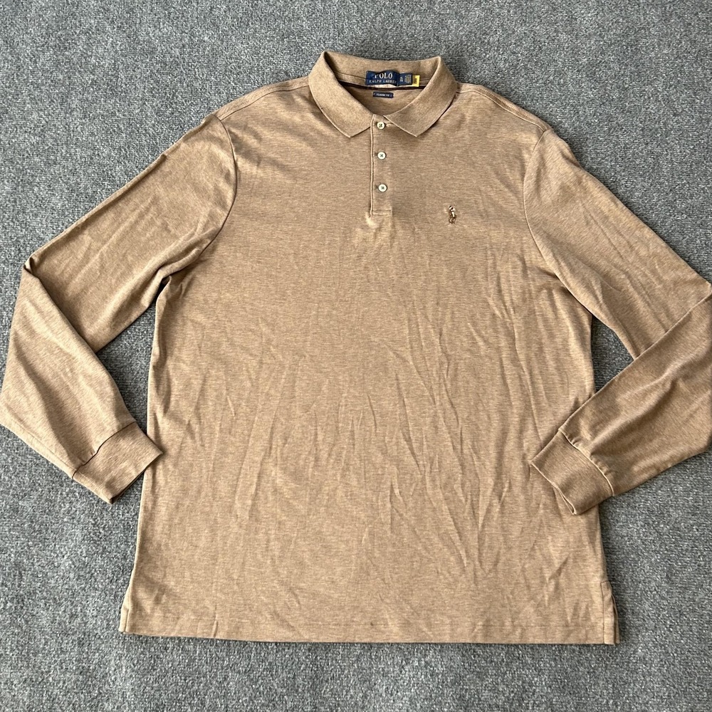 Polo Ralph Lauren Polo Shirt Mens XL Brown‎ Long Sleeve Classic Fit Cotton